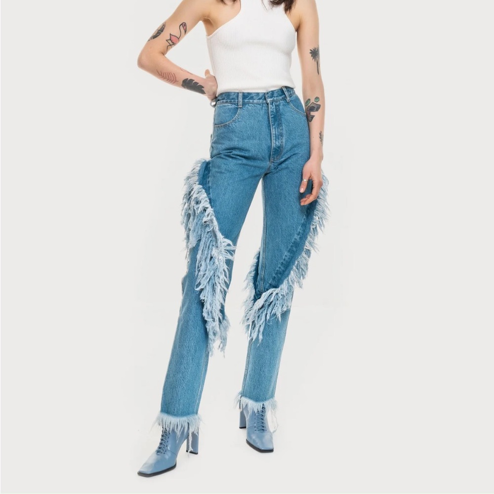 Blue Flare Jeans with Dramatic Fringe